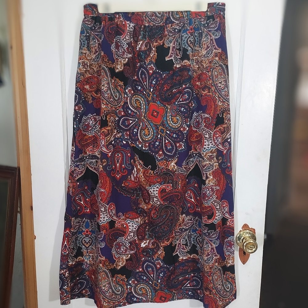89th & Madison Paisley Maxi Skirt with Faux Buttons & Faux Leather Tie